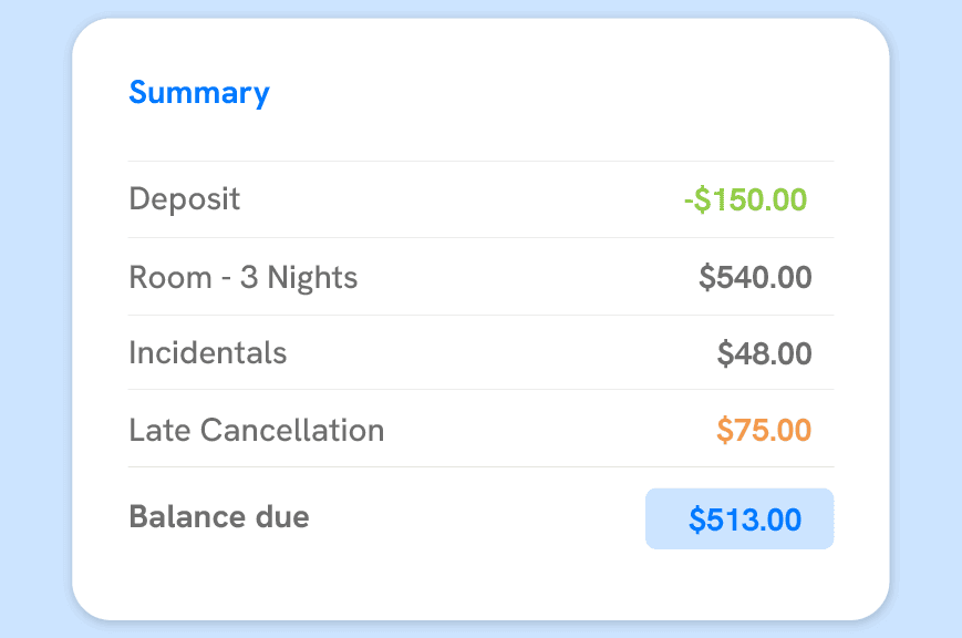 booking summary with payment details