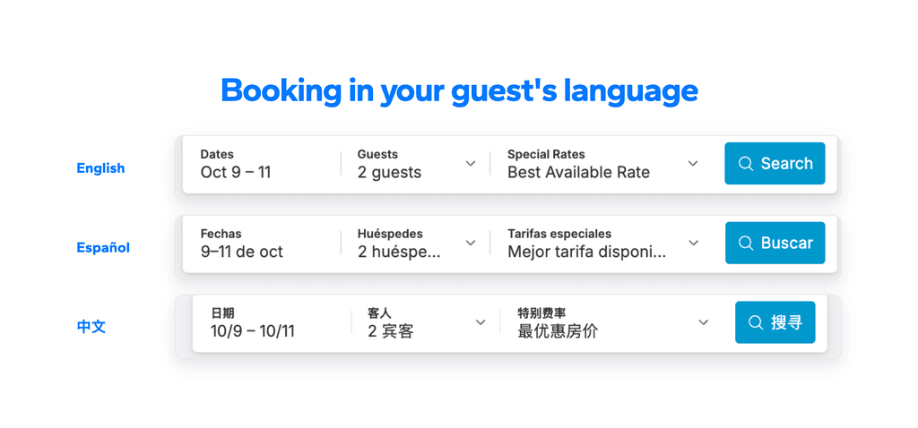Your booking engine is now in multiple languages