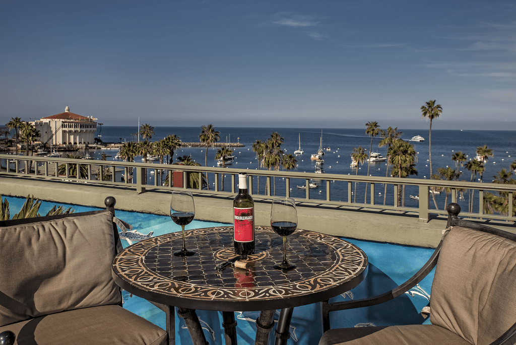 Pool area for the Avalon Hotel overlooking the Catalina Island Marina