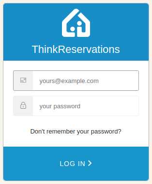 ThinkReservations login pop-up box with new option to recover password